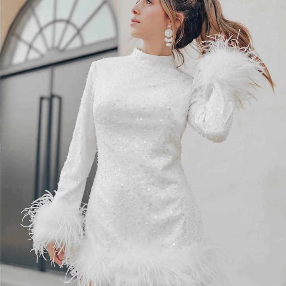 UNTAMED PETALS BY AMANDA JUDGE White Sequin Long Sleeve Dress